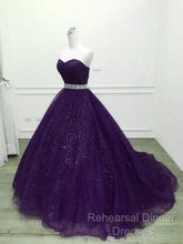 Beautiful Shiny Purple Tulle Beaded Ball Gonw Party Dress, Purple Semi Formal Prom Dresses